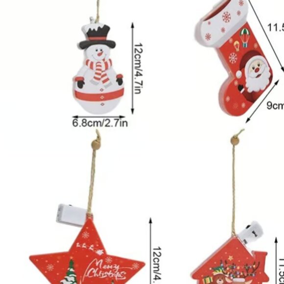 6PC LED HANGING CHRISTMAS ORNAMENT GIFT TAGS LIGHT SET DECORATIONS - NEW - Picture 7 of 9